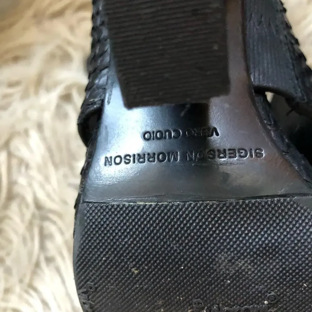 Sigerson Morrison Poker 2 Snake Embossed Black Leather Block Heels in Nero